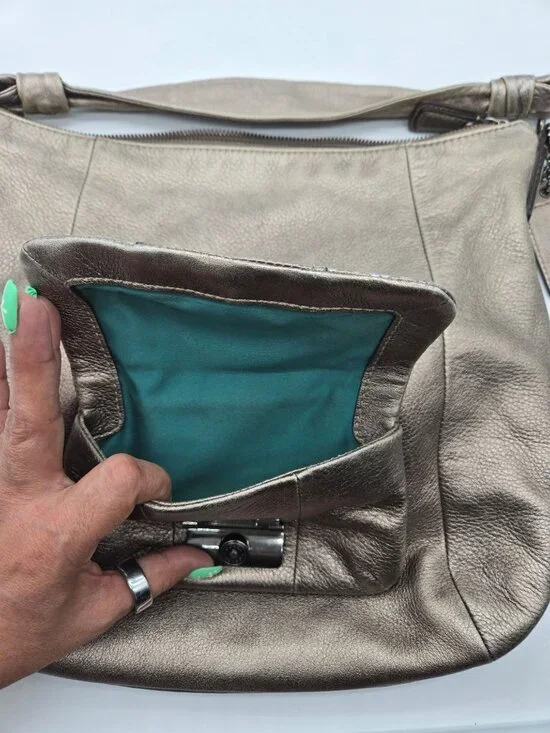 Coach Kristen Metallic Slouch Leather Handbag Hobo Shoulder Bag Front Pocket w/ - Picture 9 of 12